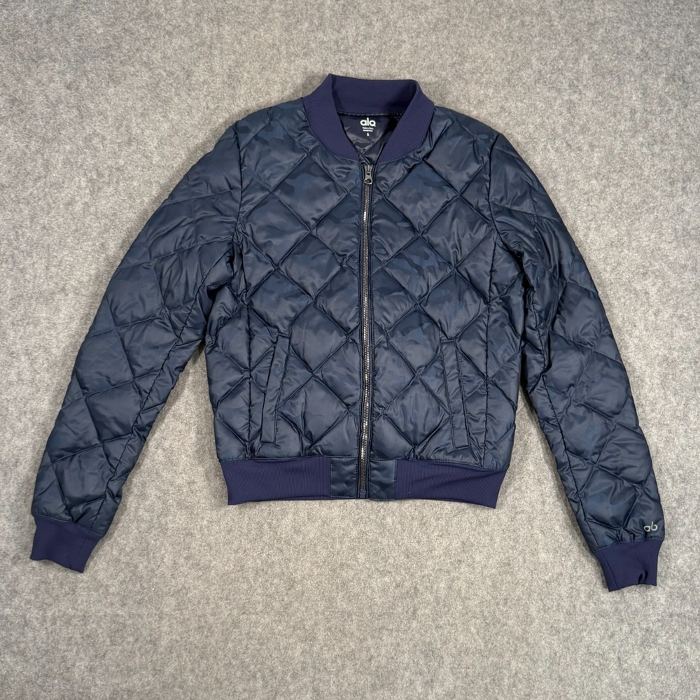 Alo Yoga Navy Blue Idol Quilted Bomber Full Zip-Up‎ Jacket Women's Size Small